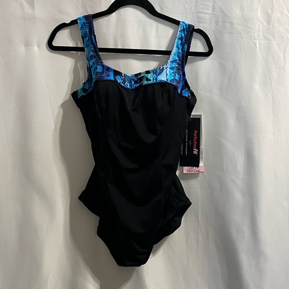Roxanne Swimsuit One Piece Womens Size 14, 38D Blue & Black NEW WITH TAGS